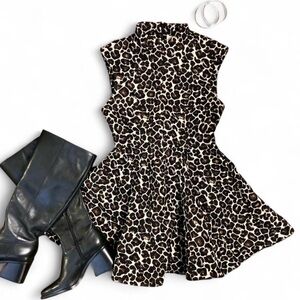 Leopard Print Fit-and-Flare Dress in Brown and Cream